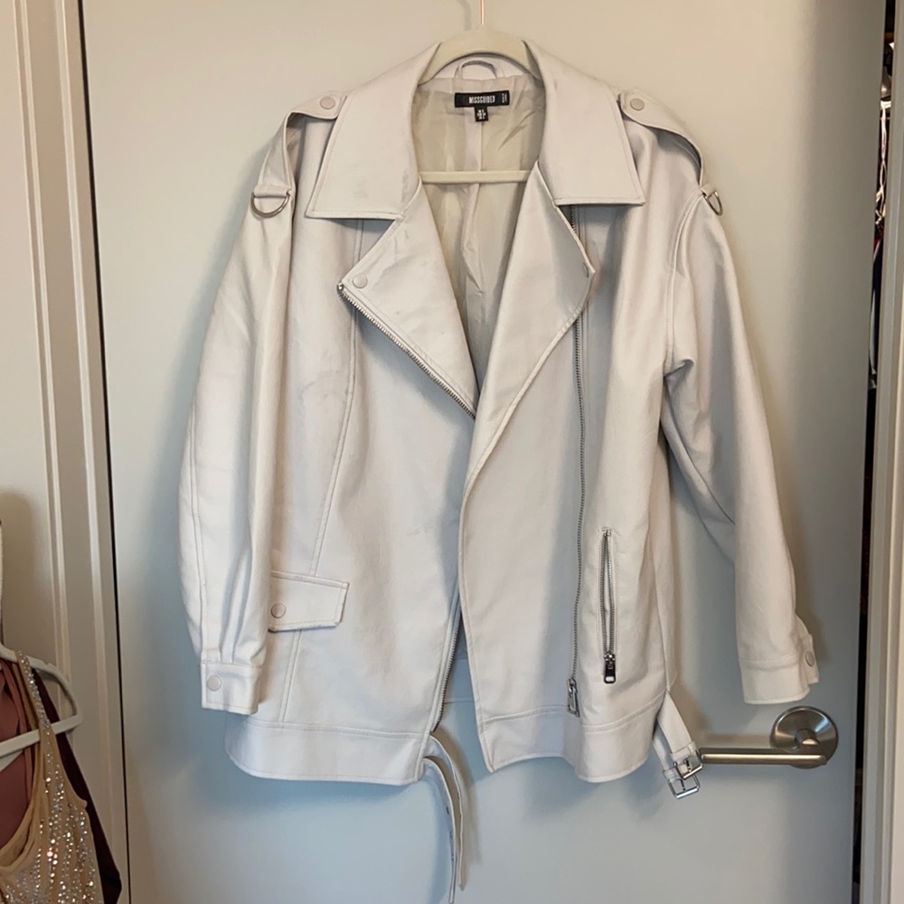 Missguided White Faux Leather Oversized Moto Jacket